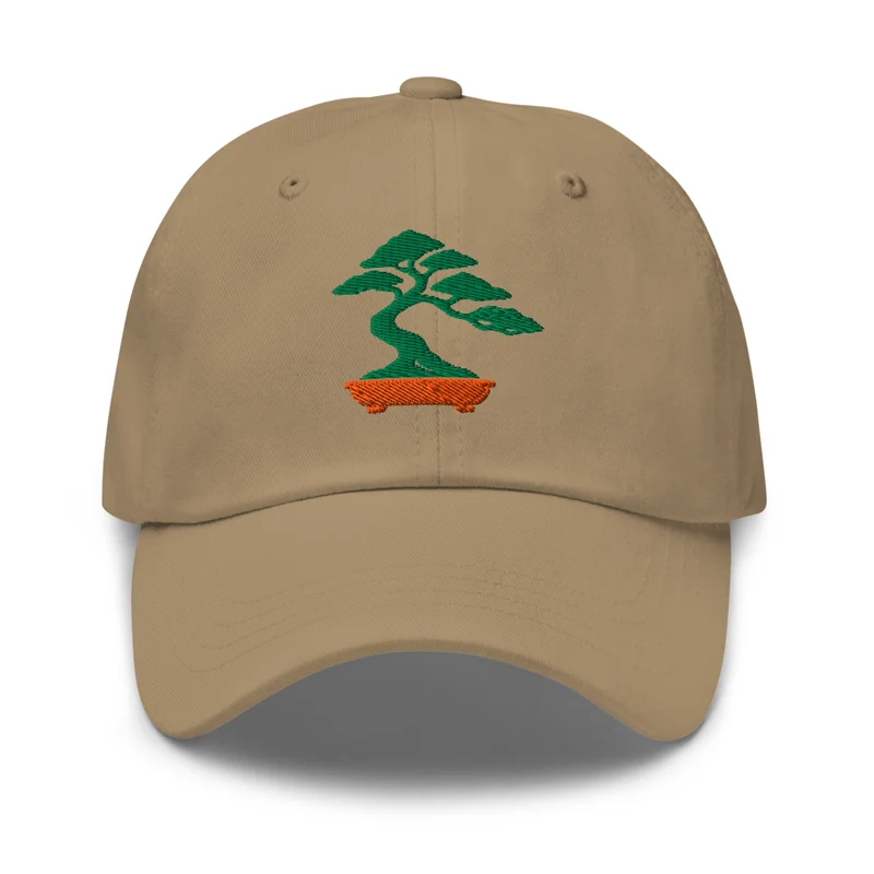 Bonsai Wonderland Embroidered Dad Hat, Khaki