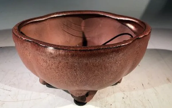 Aztec Orange Ceramic Bonsai Pot, Lotus Shaped Professional Series 6" x 4" x 2"