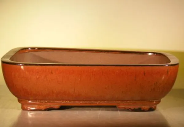 Aztec Orange Ceramic Bonsai Pot, Rectangle 14.0" x 11.5" x 4.0"
