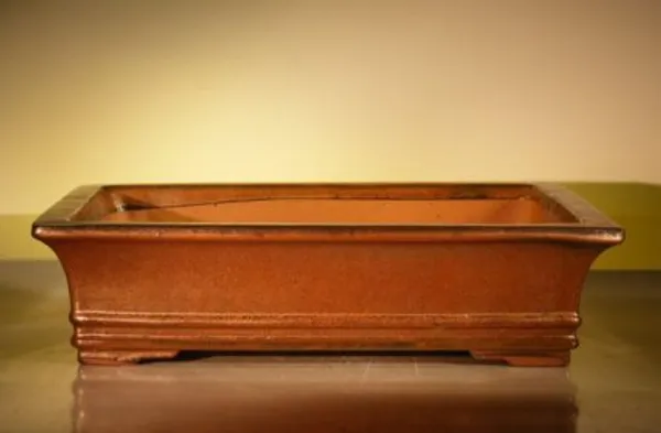 Aztec Orange Ceramic Bonsai Pot, Rectangle 18" x 14" x 4.5"