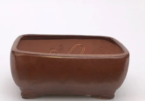 Aztec Orange Ceramic Bonsai Pot, Rectangle Professional Series 10.5" x 8" x 4.5"