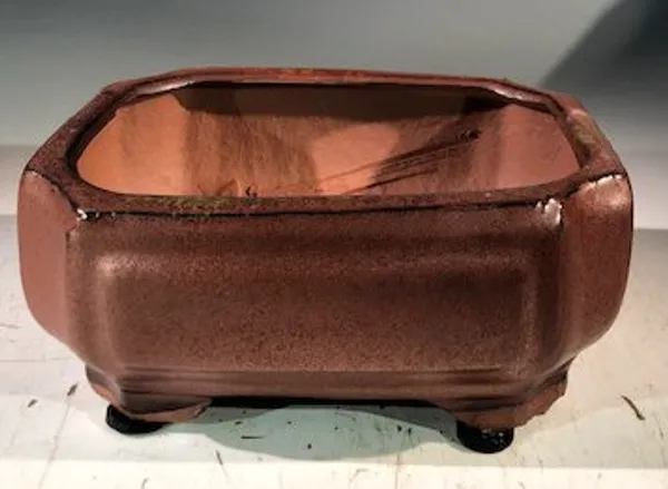 Aztec Orange Ceramic Bonsai Pot, Rectangle Professional Series 6" x 4" x 2"