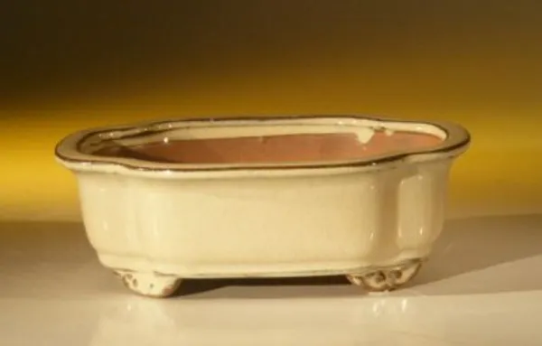 Beige Ceramic Bonsai Pot, Oval 7.0" x 5.5" x 2.375"