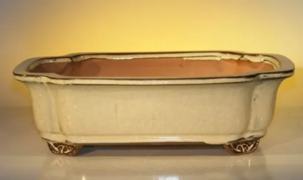 Beige Ceramic Bonsai Pot, Rectangle 12.0" x 9.5" x 3.375"