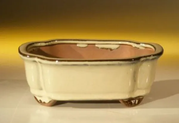 Beige Ceramic Bonsai Pot, Rectangle 6.125" x 5.0" x 2.125"