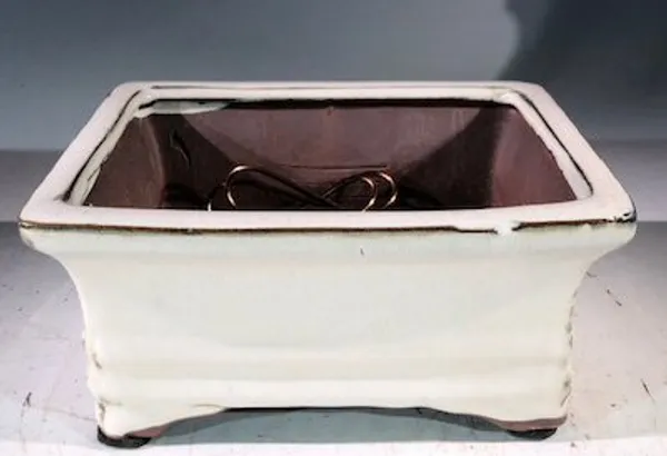 Beige Ceramic Bonsai Pot, Rectangle Professional Series 6" x 4" x 2"