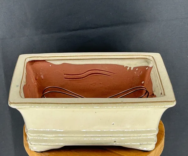 Beige Ceramic Bonsai Pot, Rectangle Professional Series 8.25" x 6.25" x 3.5"