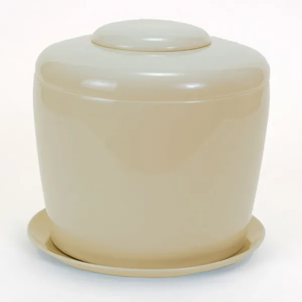Beige Porcelain Ceramic Bonsai Cremation Urn with Matching Humidity / Drip Tray Round