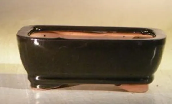 Black Ceramic Bonsai Pot, Rectangle 5.25" x 3.75" x 2.0"