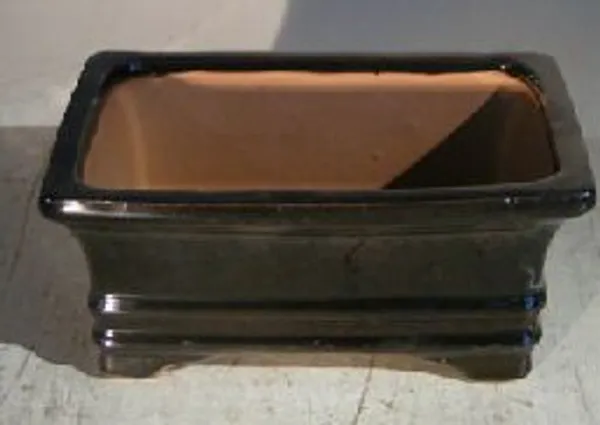 Black Ceramic Bonsai Pot, Rectangle 6.125" x 5.0" x 2.125"