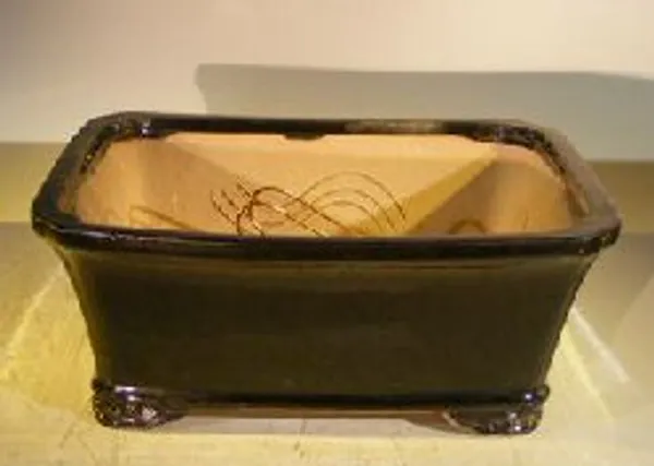 Black Ceramic Bonsai Pot, Rectangle Professional Series 10" x 8" x 4"