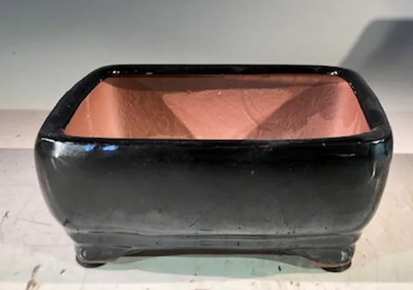 Black Ceramic Bonsai Pot, Rectangle Professional Series 6" x 4" x 2"