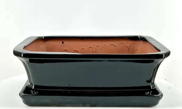 Black Rectangle Ceramic Bonsai Pot With Humidity / Drip Tray