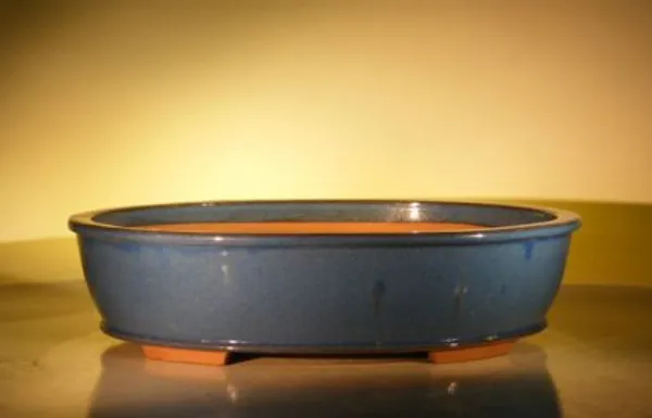 Blue Ceramic Bonsai Pot, Oval 20" x 16" x 5"