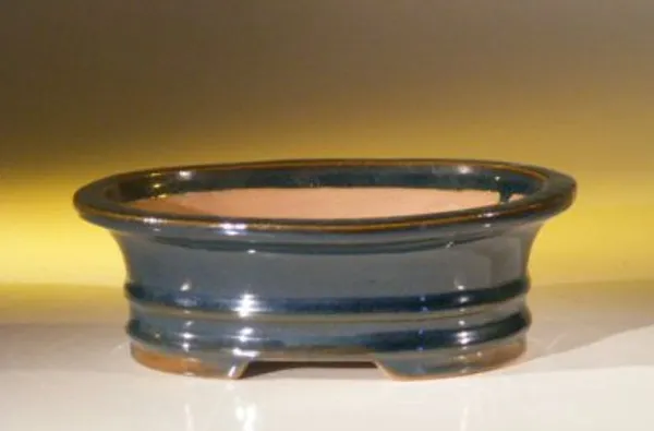 Blue Ceramic Bonsai Pot, Oval 7.0" x 5.5" x 2.375"