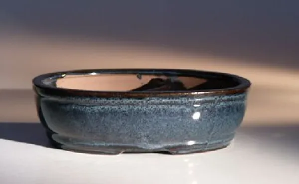 Blue Ceramic Bonsai Pot, Oval Land/Water Divider 7.75" x 6.0" x 2.5"