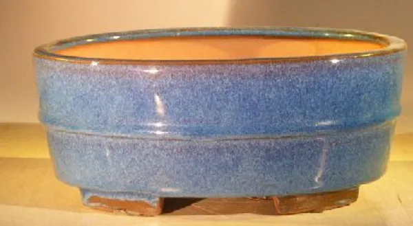 Blue Ceramic Bonsai Pot, Oval Professional Series 10" x 8" x 4"