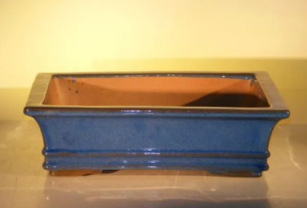 Blue Ceramic Bonsai Pot, Rectangle 14.0" x 11.5" x 4.0"