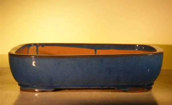 Blue Ceramic Bonsai Pot, Rectangle 16.0" x 12.5" x 4.0"