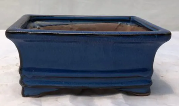 Blue Ceramic Bonsai Pot, Rectangle 6.125" x 5.0" x 2.125"