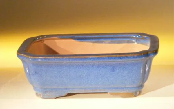 Blue Ceramic Bonsai Pot, Rectangle 7.0" x 5.5" x 2.4"