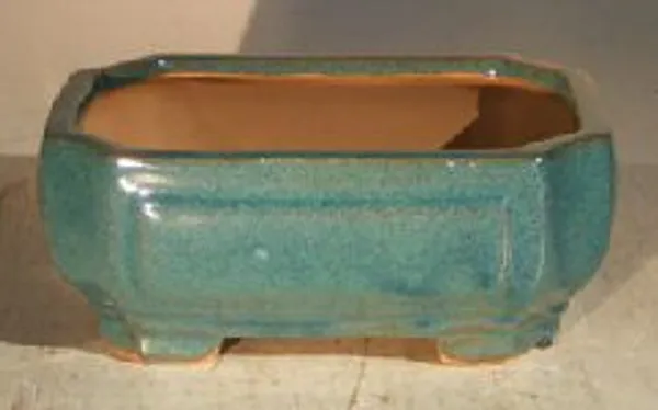 Blue/Green Ceramic Bonsai Pot, Rectangle 6.125" x 5.0" x 2.125"