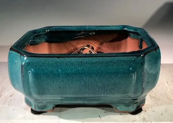 Blue / Green Ceramic Bonsai Pot, Rectangle Professional Series 6" x 4" x 2"