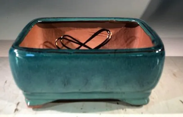 Blue / Green Ceramic Bonsai Pot, Rectangle Professional Series 6" x 4" x 2"