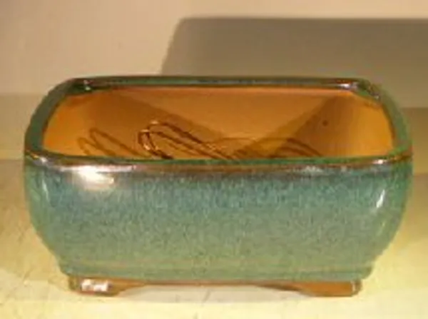 Blue / Green Ceramic Bonsai Pot, Rectangle Professional Series 8.25" x 6.25" x 3.25""