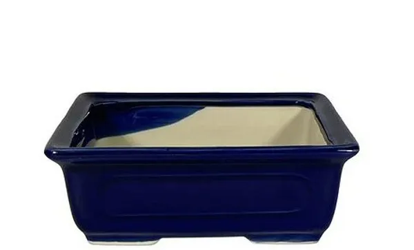 Blue Porcelain Bonsai Pot, Rectangle 6.5" x 5" x 2.25"