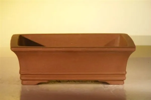Brown Unglazed Ceramic Bonsai Pot, Rectangle 10" x 7.875" x 3.125"
