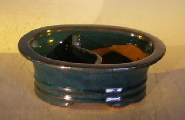 Dark Blue Ceramic Bonsai Pot, Oval Land/Water Divider 8.0" x 6.0" x 3.0"