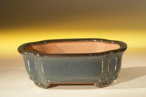 Dark Green Ceramic Bonsai Pot, Rectangle 6.125" x 5.0" x 2.125"