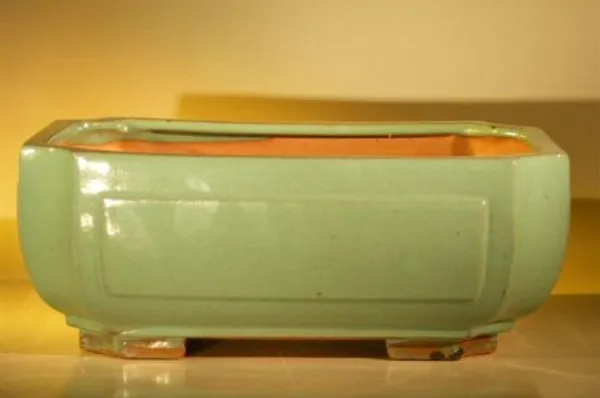 Green Ceramic Bonsai Pot, Rectangle Professional Series 12.0" x 9.5" x 4.75"