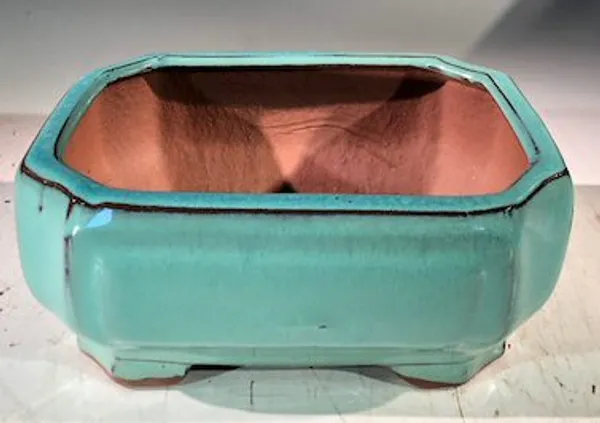 Light Blue Ceramic Bonsai Pot, Rectangle Professional Series 6" x 4" x 2"