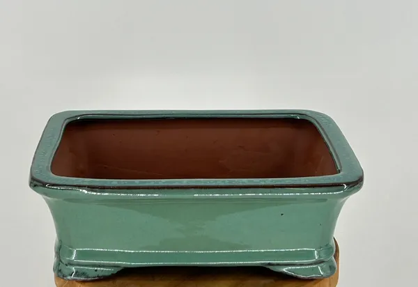 Light Green Ceramic Bonsai Pot, Rectangle 7.0" x 5.5" x 2.375"