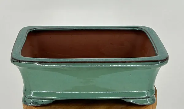 Light Green Ceramic Bonsai Pot, Rectangle 8" x 6.375" x 3"