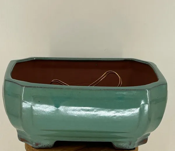 Light Green Ceramic Bonsai Pot, Rectangle Professional Series 10.75" x 8.25" x 4.5"