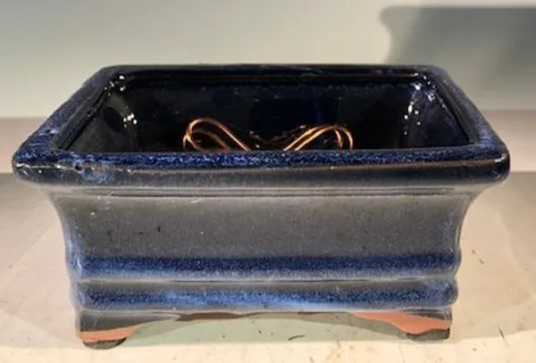 Marble Blue Ceramic Bonsai Pot, Rectangle Professional Series 6" x 4" x 2"