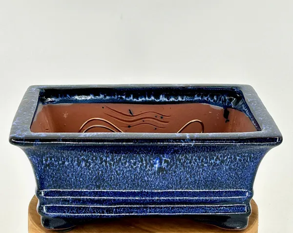 Marble Blue Ceramic Bonsai Pot, Rectangle Professional Series 8.25" x 6.25" x 3.5"