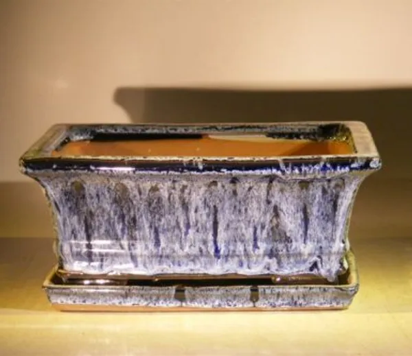 Marble Blue Ceramic Bonsai Pot, Rectangle with Attached Humidity/Drip tray 8.5" x 6.5" x 3.5"