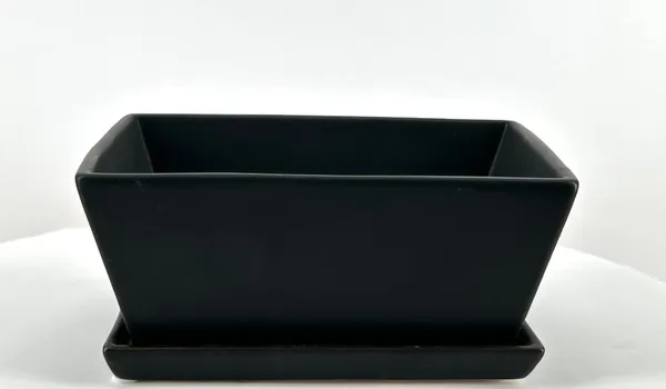 Matte Black Rectangle Bonsai Pot With Humidity / Drip Tray