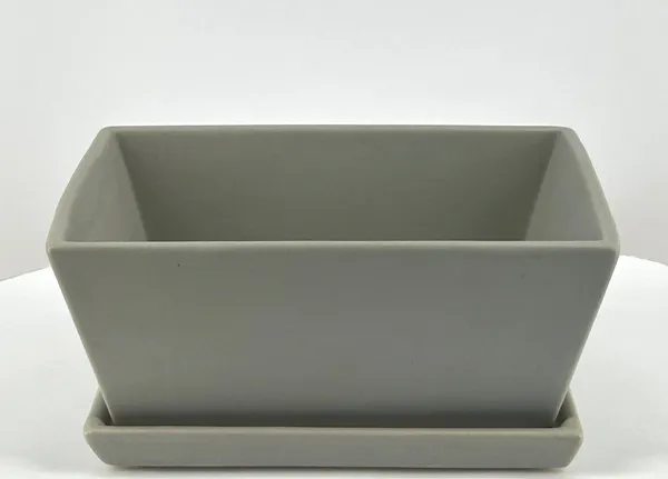 Matte Grey Rectangle Bonsai Pot With Humidity / Drip Tray