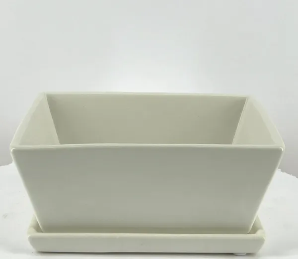 Matte White Rectangle Bonsai Pot With Humidity / Drip Tray