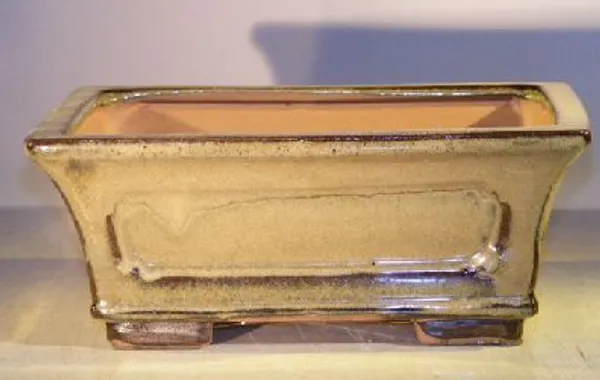 Olive Green Ceramic Bonsai Pot, Rectangle 10" x 8" x 4"