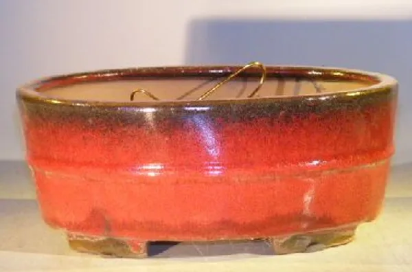 Parisian Red Ceramic Bonsai Pot, Oval Professional Series 10" x 8" x 4"