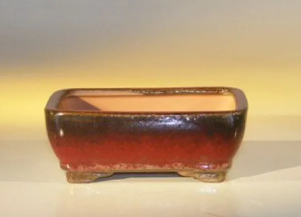 Parisian Red Ceramic Bonsai Pot, Rectangle 6.125" x 5.0" x 2.125"