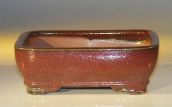 Parisian Red Ceramic Bonsai Pot, Rectangle 7.0" x 5.5" x 2.375"