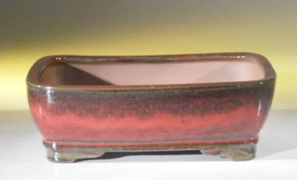 Parisian Red Ceramic Bonsai Pot, Rectangle 8.5" x 6.5" x 2.75"
