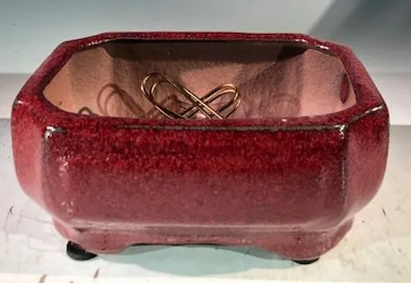 Parisian Red Ceramic Bonsai Pot, Rectangle Professional Series 6" x 4" x 2"